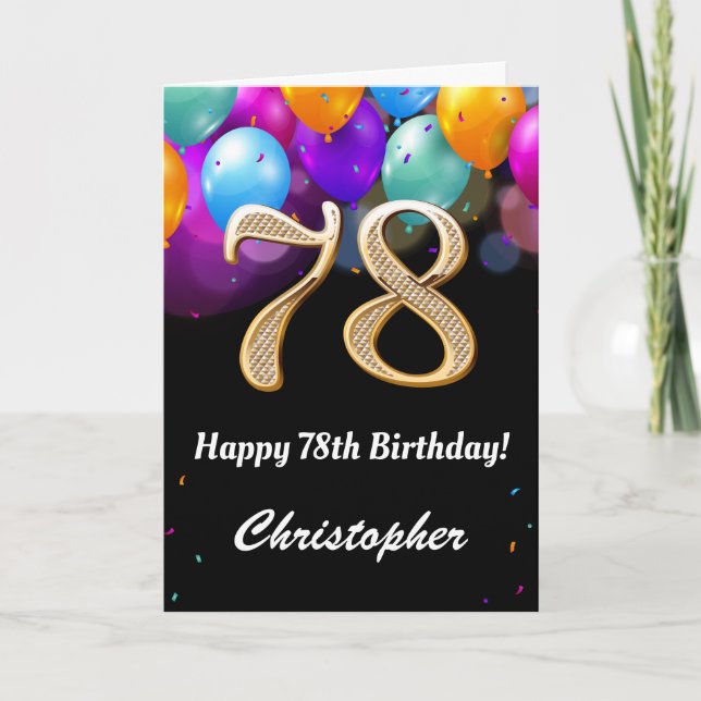 Carte 78e anniversaire Ballons noirs et dorés (Devant)