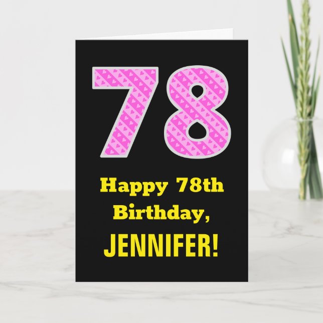 Carte 78e anniversaire : Pink Stripes and Hearts "78" +  (Devant)