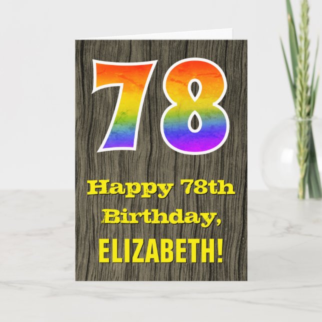 Carte 78e anniversaire : Rustic Faux Wood Look, Rainbow  (Devant)