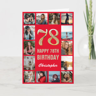 Carte 78e Joyeux Anniversaire Collage photo rouge et or