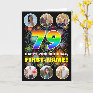 Carte 79e anniversaire : Arc en ciel amusant #, Nom pers