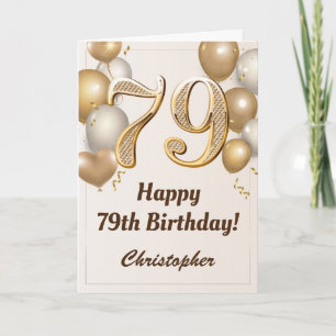 Carte 79e anniversaire Ballons d'or et Confetti Annivers