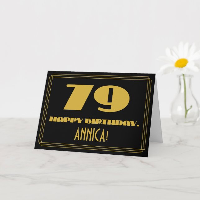 Carte 79e anniversaire : Nom + Art Déco Inspiré Look "79 (Petite plante)