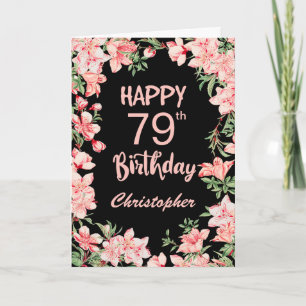Carte 79e anniversaire Peach rose aquarelle Floral Noir