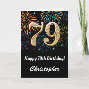 Carte 79e anniversaire Rainbow Fireworks noir et or