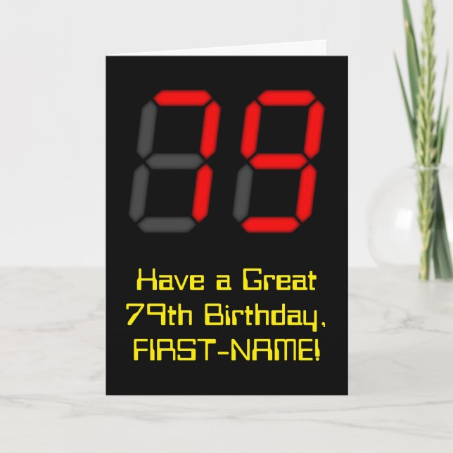 Carte 79e Anniversaire : Style Horloge Numérique Rouge " (Devant)