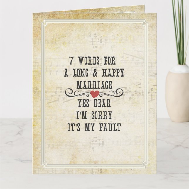 Carte 7 Mots Pour Un Mariage Long Et Heureux (Devant)