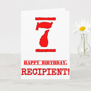 Carte 7e anniversaire : Amusant, Timbre en caoutchouc ro