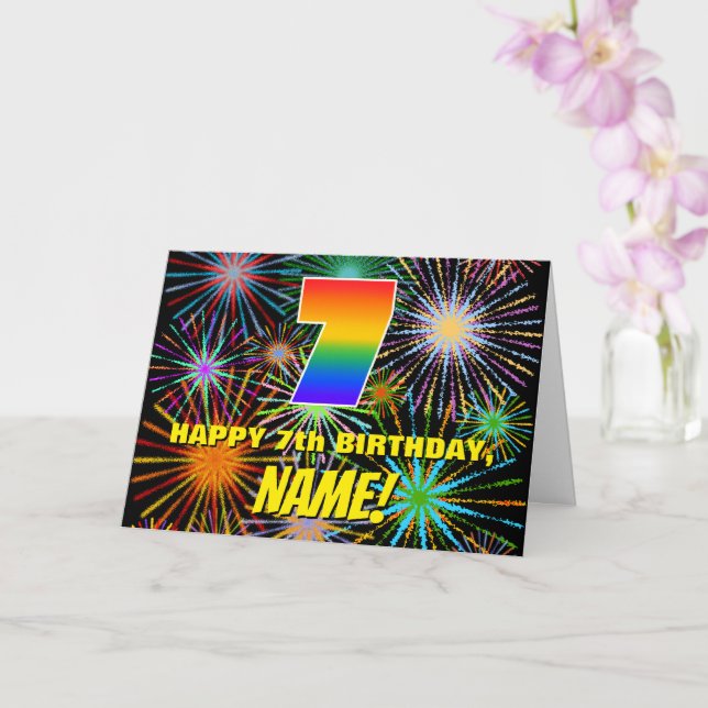 Carte 7e anniversaire : Amusants, Feu d'artifice coloré (Orchidée)