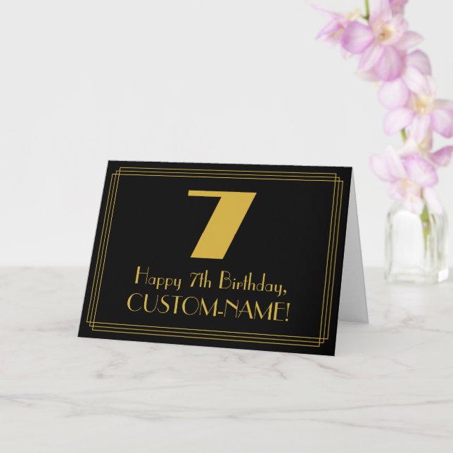 Carte 7e anniversaire : Art Déco Inspiré Look "7" & Nom (Orchidée)
