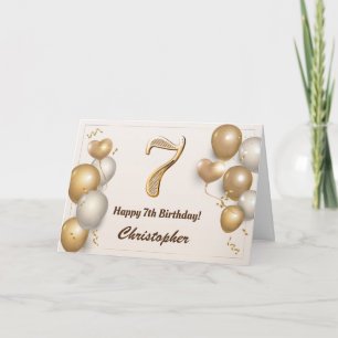 Carte 7e anniversaire Ballons d'or et Confetti Anniversa