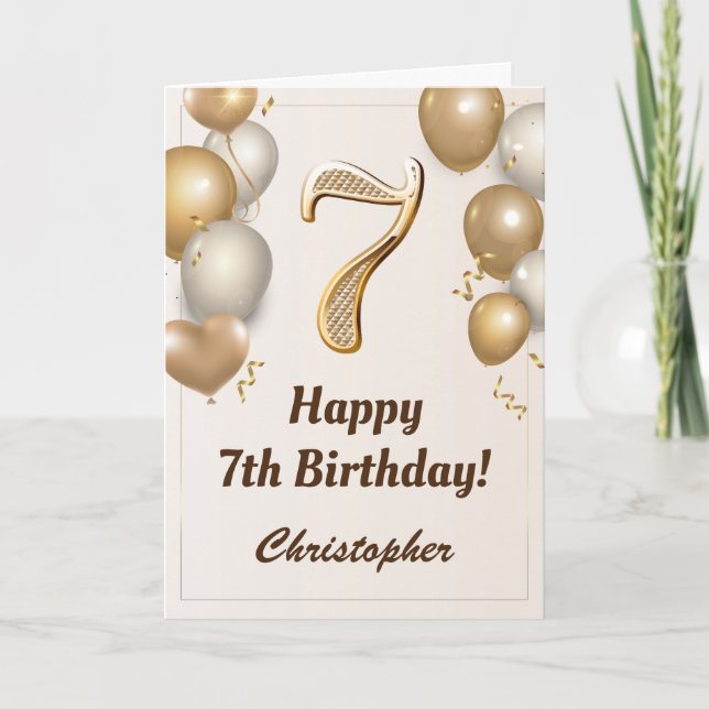 Carte 7e anniversaire Ballons d'or et Confetti Anniversa (Devant)