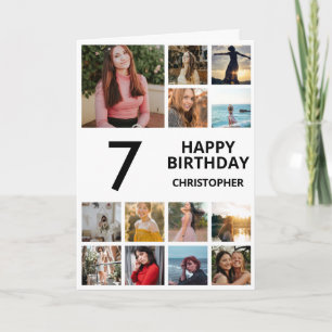 Carte 7e anniversaire Collage photo 13 photos noir et bl