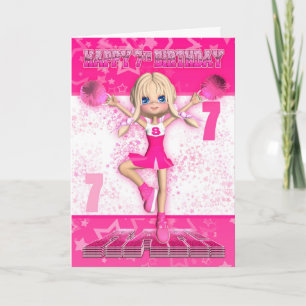 Carte 7e anniversaire de la danse Pom-pom girl, Stars en