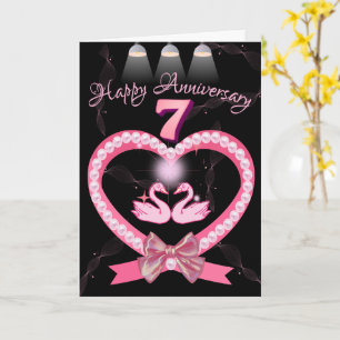 Carte 7e anniversaire de Mariage Pink Heart Bow for Coup