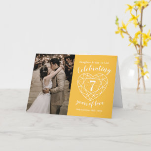 Carte 7e anniversaire du Mariage coeur saphir jaune