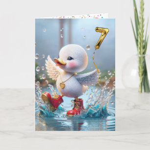 Carte 7e anniversaire Duck Dancing In the Rain Puddle