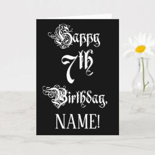 Carte 7e anniversaire : fantaisie, élégant script + Nom 