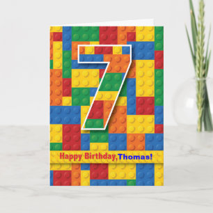 Carte 7e anniversaire garçon, blocs empilés, personnalis