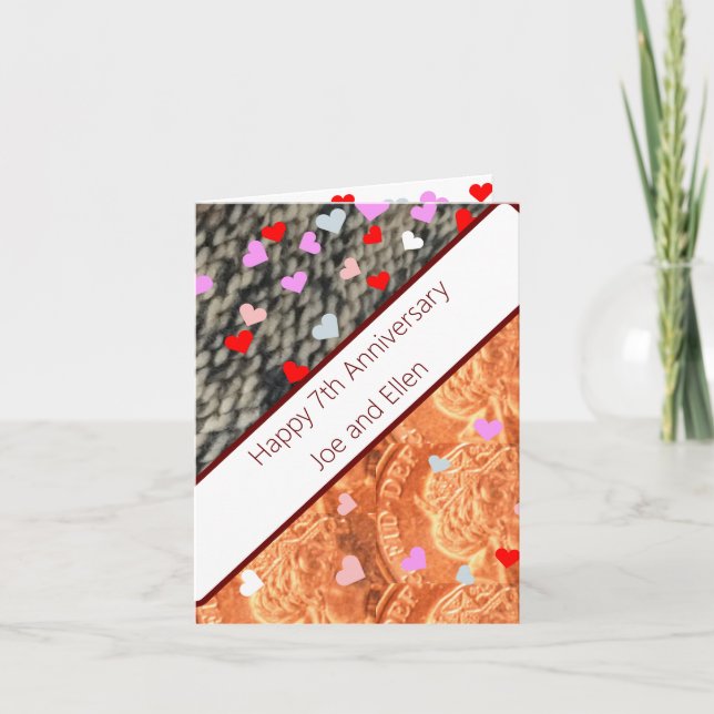 Carte 7e anniversaire, laine et cuivre (Devant)