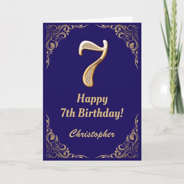 Carte 7e anniversaire Marine Blue and Gold Parties scint (Devant)