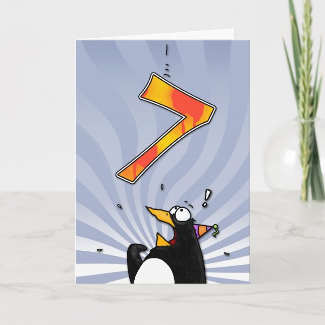 Carte 7e anniversaire - Penguin Surprise (Devant)