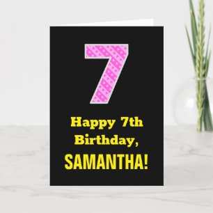 Carte 7e anniversaire : Pink Stripes and Hearts "7" + No