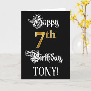 Carte 7e anniversaire — Script fantaisie; look or Faux; 