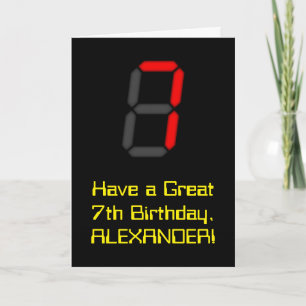 Carte 7e anniversaire : Style d'horloge numérique rouge 