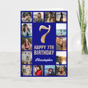 Carte 7e Joyeux anniversaire Marine Blue & Gold Photo Co