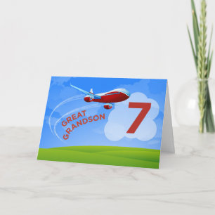 Carte 7ème Anniversaire, arrière-petit-fils, avion rouge