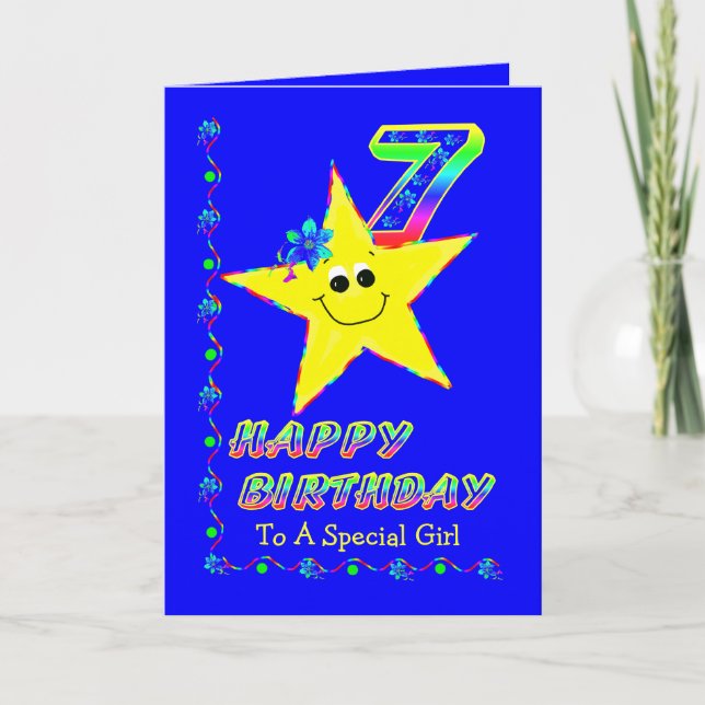 Carte 7ème anniversaire Etoiles pour filles (Devant)