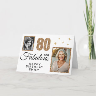 Carte 80 ans et Fabuleux Paillettes Dorées 2 Photos 80e 