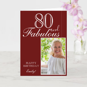 Carte 80 et fabuleux Elegant Red 80th Birthday Photo