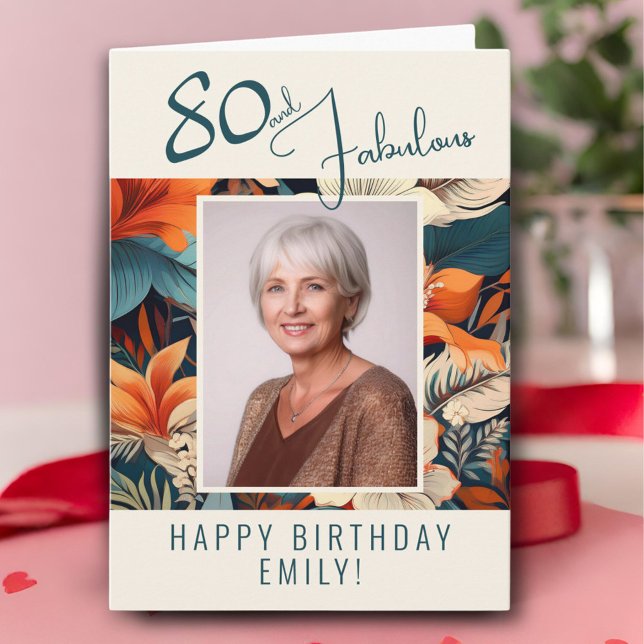 Carte 80 et fabuleux Motif Flower Photo Anniversaire (Créateur téléchargé)