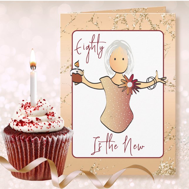 Carte 80 et Fabulous Female Cartoon Rose Gold Anniversai (Créateur téléchargé)