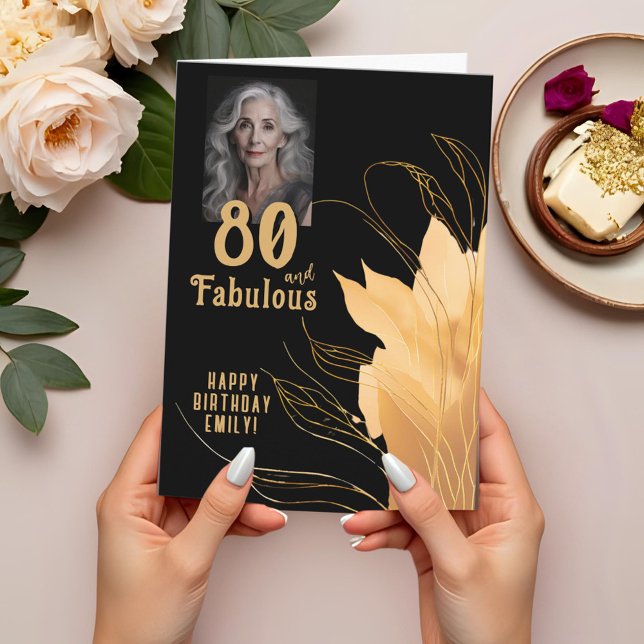 Carte 80 et Fabulous Gold Foliage 80e anniversaire Photo (Créateur téléchargé)