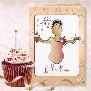 Carte 80 Fabuleux Fun Femme Cartoon Rose Or Anniversaire