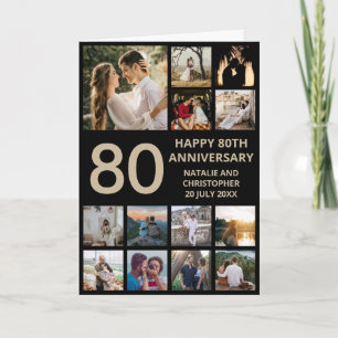 Carte 80e anniversaire 13 photo Collage noir et or