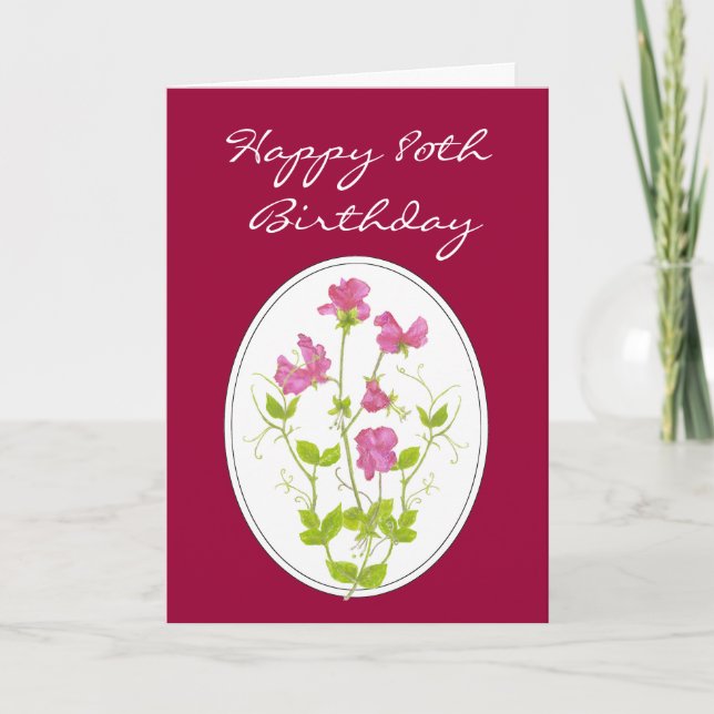 Carte 80e anniversaire, Aquarelle pois doux avec écritur (Devant)