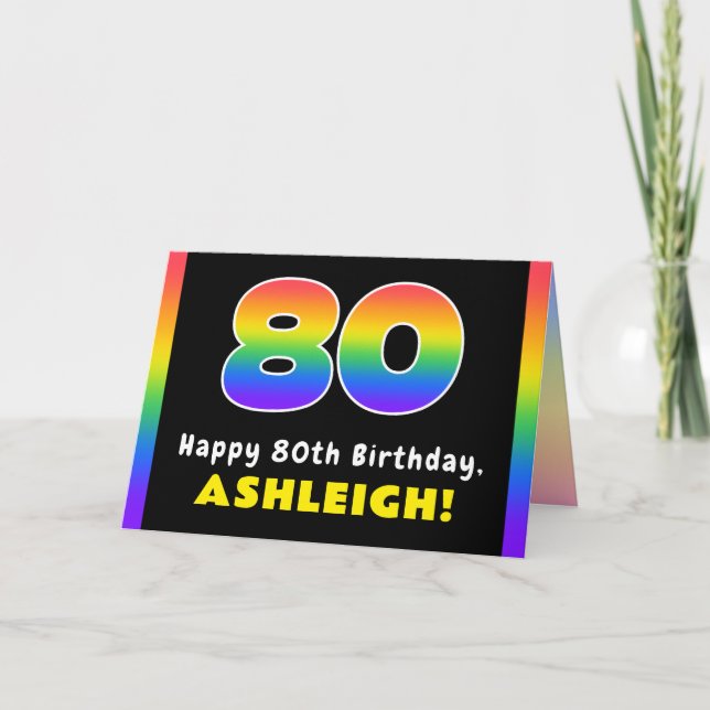 Carte 80e anniversaire : Arc-en-ciel coloré # 80, Nom pe (Devant)