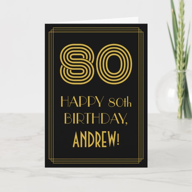Carte 80e anniversaire : Art Déco Inspiré Look "80" & No (Devant)