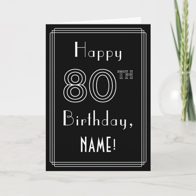 Carte 80e anniversaire : Art Déco Style # 80 & Nom perso (Devant)