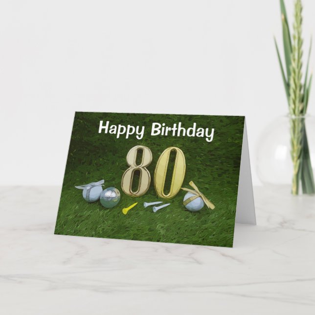 Carte 80e anniversaire au golfeur avec balle de golf (Devant)