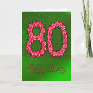Carte 80e anniversaire avec rose et feuille