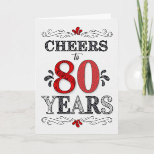 Carte 80e anniversaire Cheers en Motif noir blanc rouge