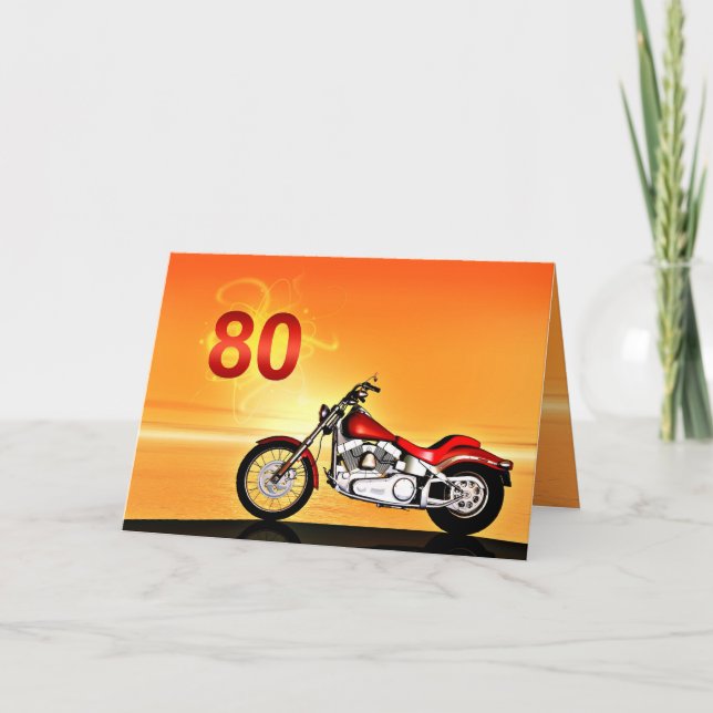 Carte 80e anniversaire Coucher de soleil de moto (Devant)