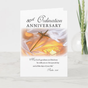 Carte 80e anniversaire d'ordination, bougie croisée