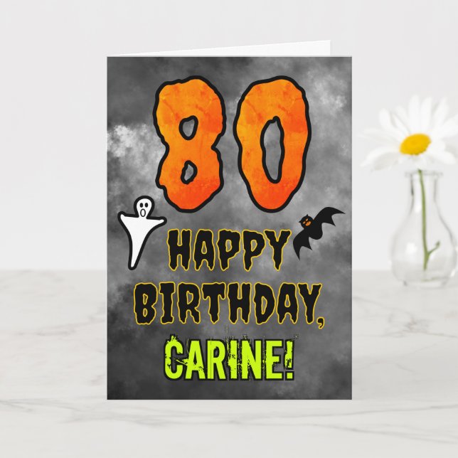 Carte 80e anniversaire : Eerie Halloween Thème + Nom per (Petite plante)