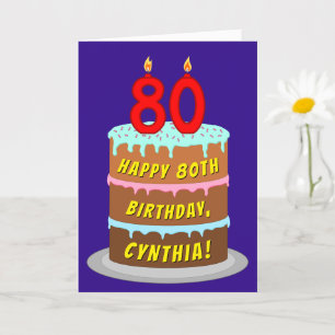 Carte 80e anniversaire : Fun Cake and Candles + Nom pers